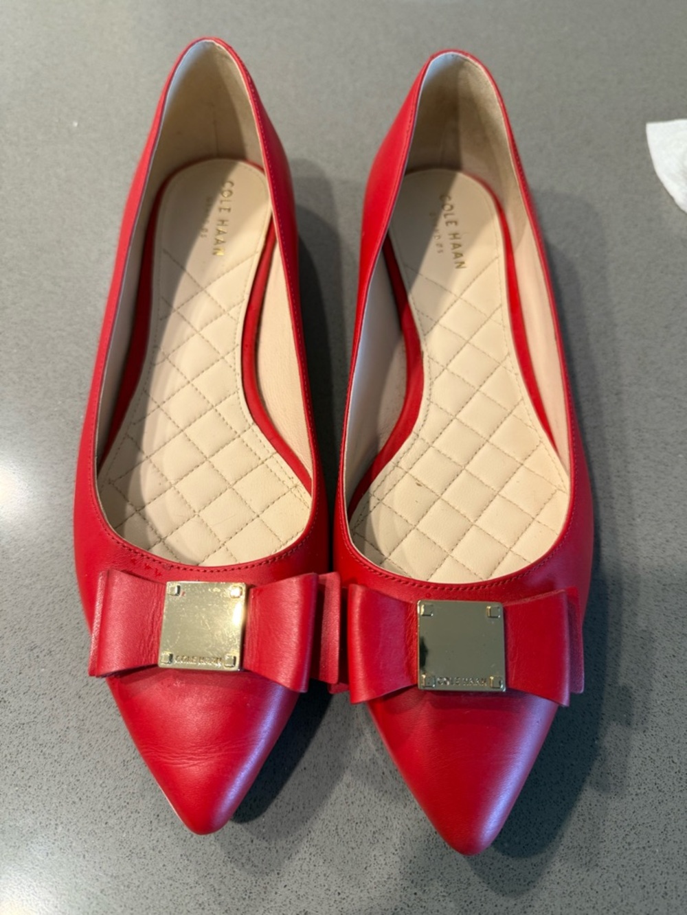 Cole Haan Red Leather Pointed-Toe Bow Flats (size 8)